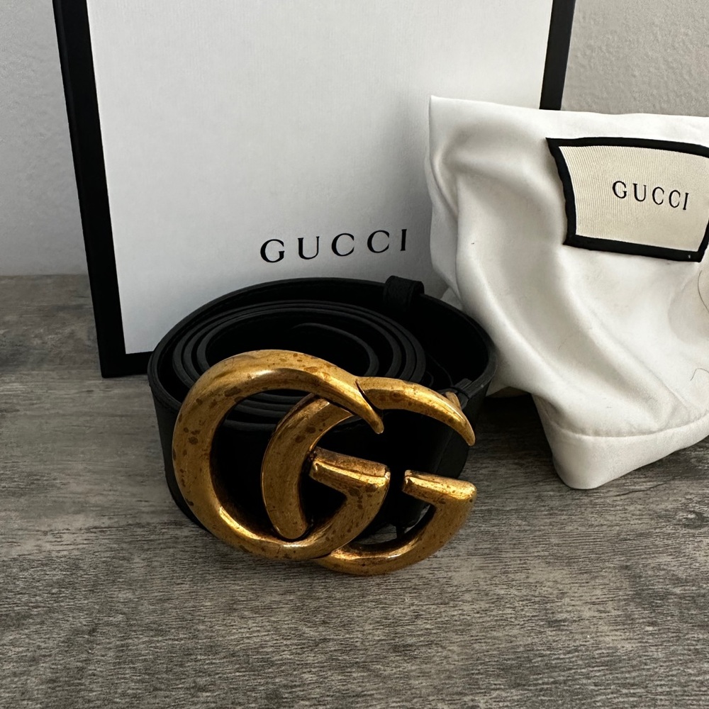Gucci Medium Double G Leather Black Belt - Picture 2 of 3